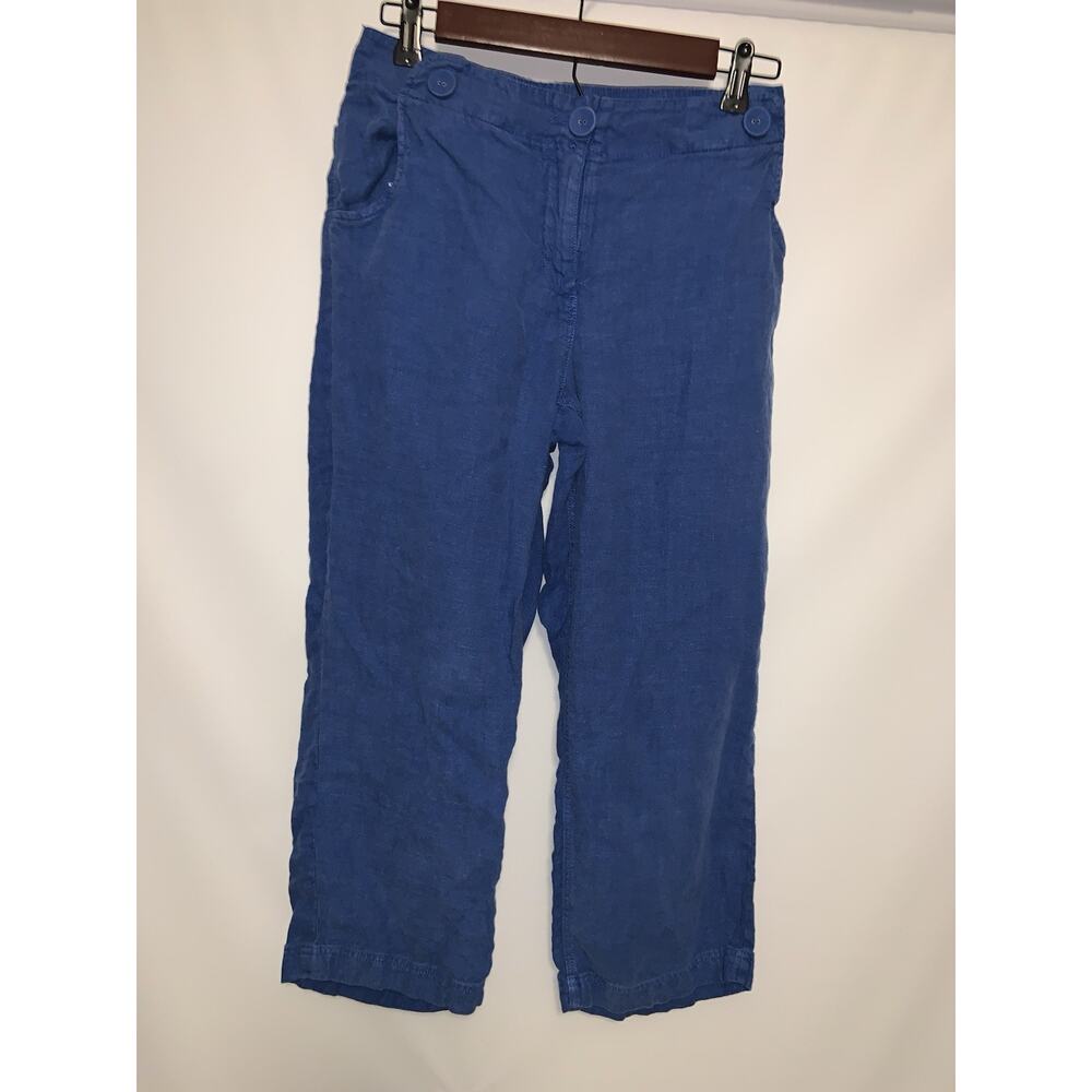 Seasalt Cornwall Brawn Point Crops Cropped Linen Trousers Size 4 Blue